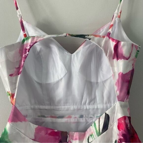 NWOT Xscape White Pink Floral Fit and Flare Mini Dress 12 - Picture 10 of 14